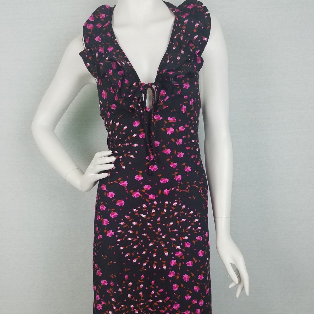 Late 90's/early 2000's black floral halter dress